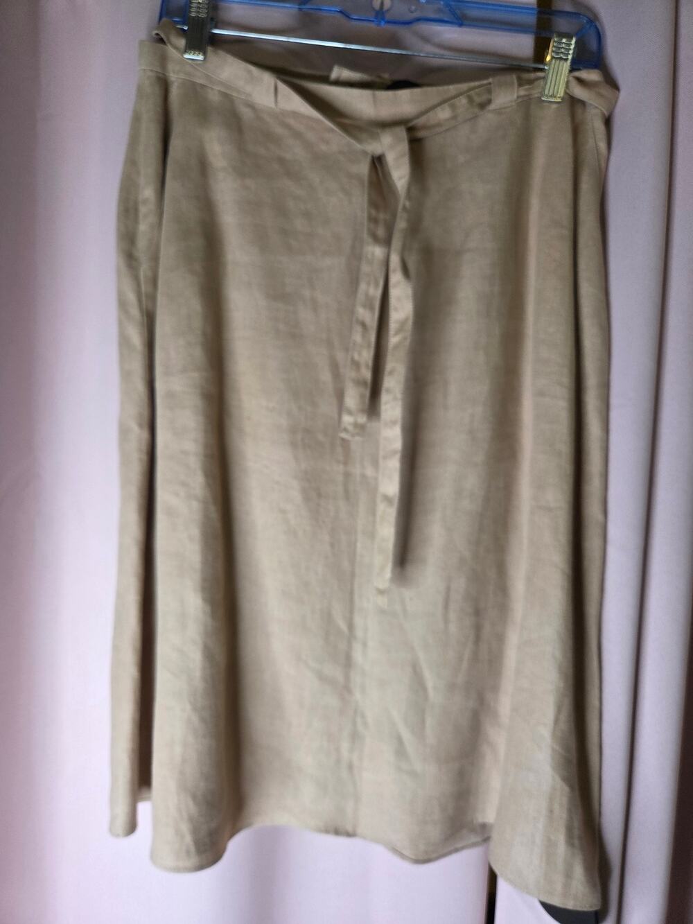 Vintage CHANEL Boutique Beige 100% Linen Tie-Waist Midi Skirt
